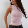 Motel Rocks Basic Tops | Vest Tops-Naoko Ruched Tank Top in Dusky Pink DuskyPink