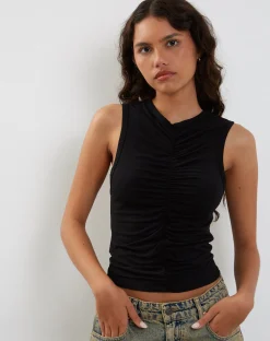 Motel Rocks Basic Tops | Vest Tops-Naoko Ruched Top in Black