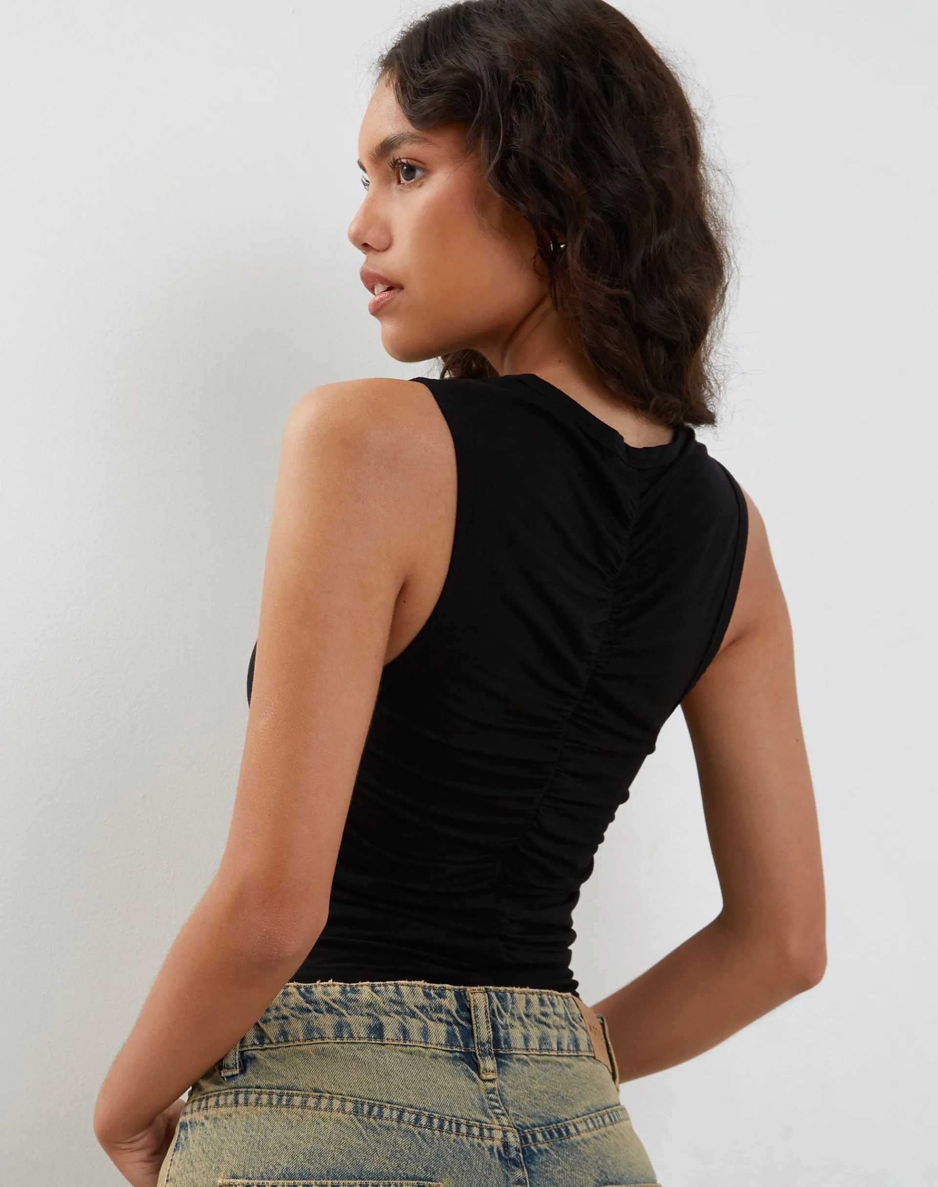 Motel Rocks Basic Tops | Vest Tops-Naoko Ruched Top in Black