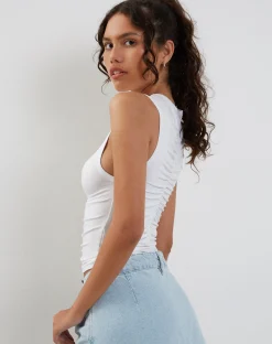 Motel Rocks Basic Tops-Naoko Ruched Top in White