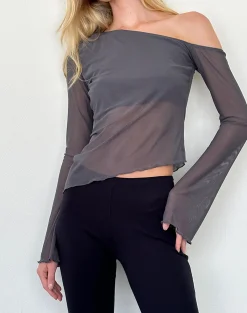 Motel Rocks Long Sleeve Tops-Narcissa Asymmetric Long Sleeve Top in Ocean Storm OceanStorm