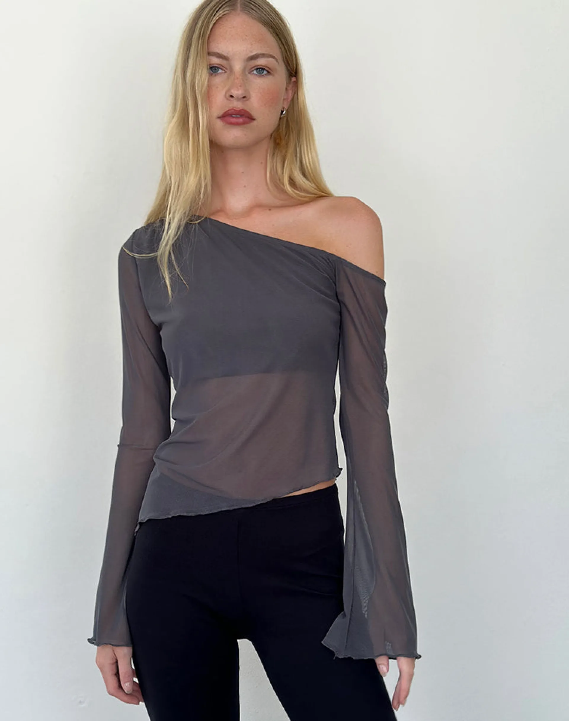 Motel Rocks Long Sleeve Tops-Narcissa Asymmetric Long Sleeve Top in Ocean Storm OceanStorm