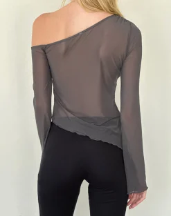 Motel Rocks Long Sleeve Tops-Narcissa Asymmetric Long Sleeve Top in Ocean Storm OceanStorm