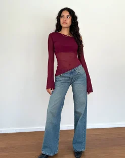 Motel Rocks Long Sleeve Tops-Narcissa Asymmetric Long Sleeve Top in Maroon