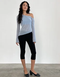 Motel Rocks Long Sleeve Tops | Going Out Tops-Narcissa Asymmetric Long Sleeve Top in Mesh Light Blue MeshLightBlue