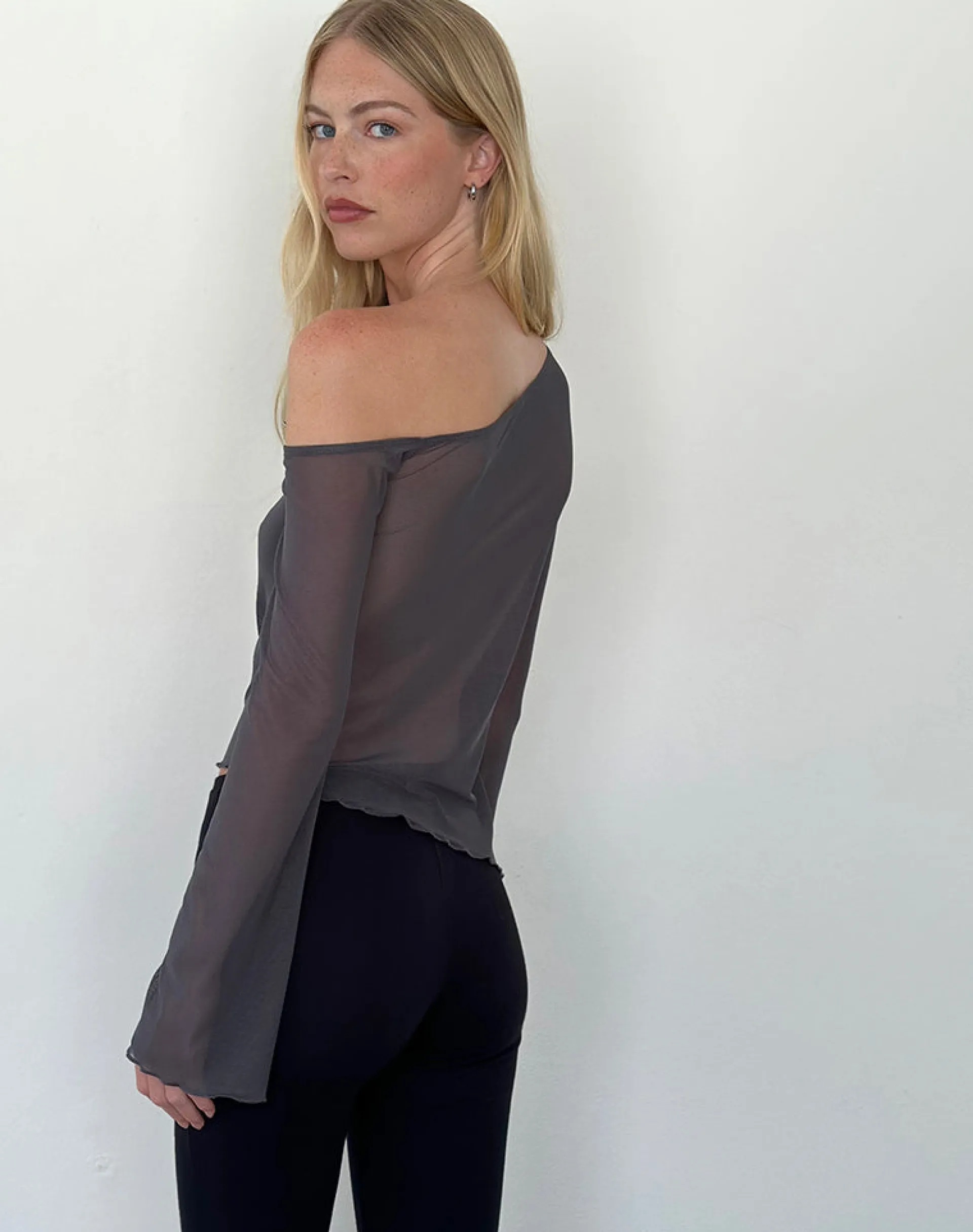 Motel Rocks Long Sleeve Tops-Narcissa Asymmetric Long Sleeve Top in Ocean Storm OceanStorm