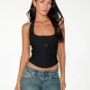 Motel Rocks Tailoring-Nasya Halter Top in Tailoring Black TailoringBlack