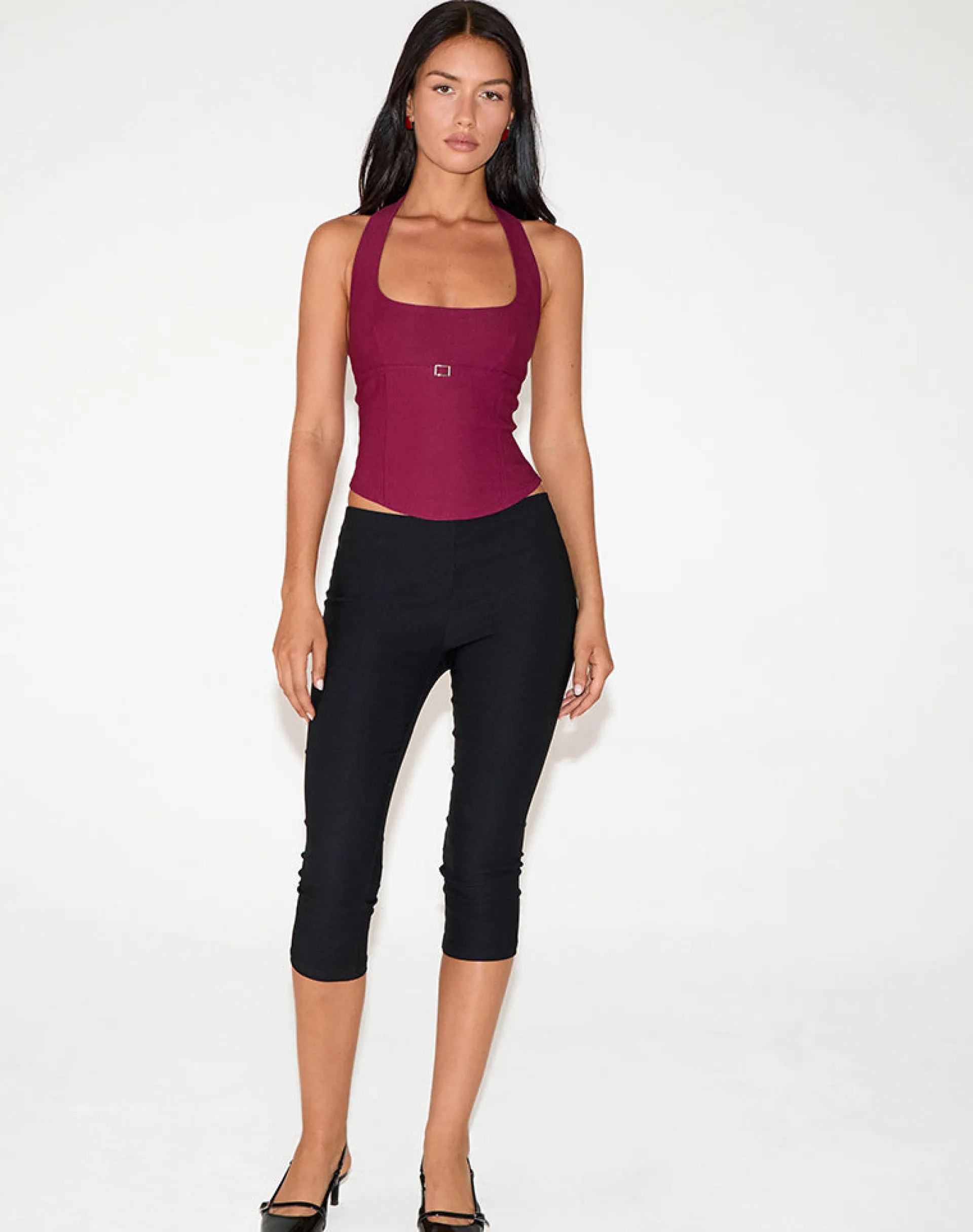 Motel Rocks Halterneck Tops-Nasya Halter Top in Tailoring Burgundy TailoringBurgundy