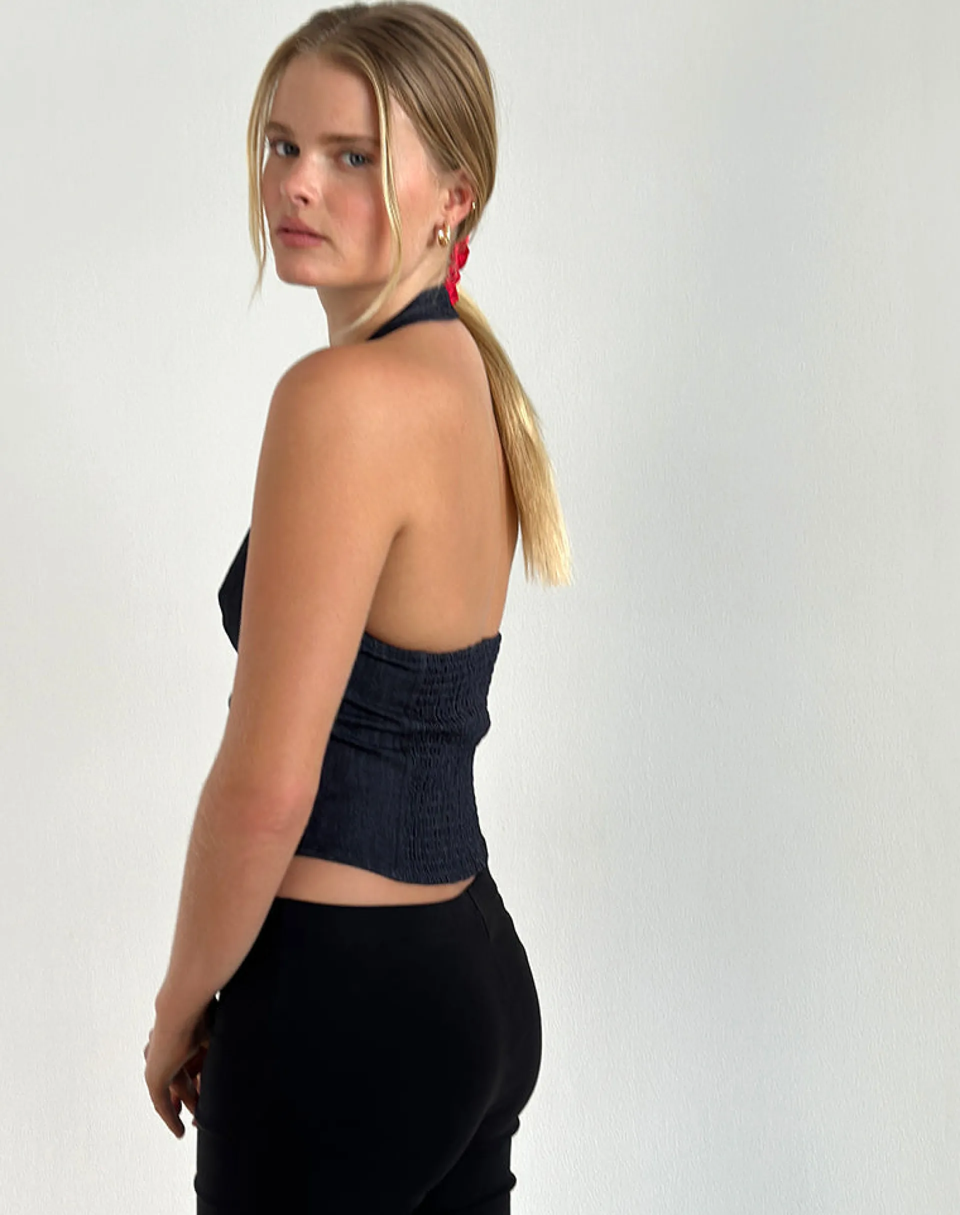 Motel Rocks Halterneck Tops-Nasya Halterneck Top in Chambray Indigo ChambrayIndigo