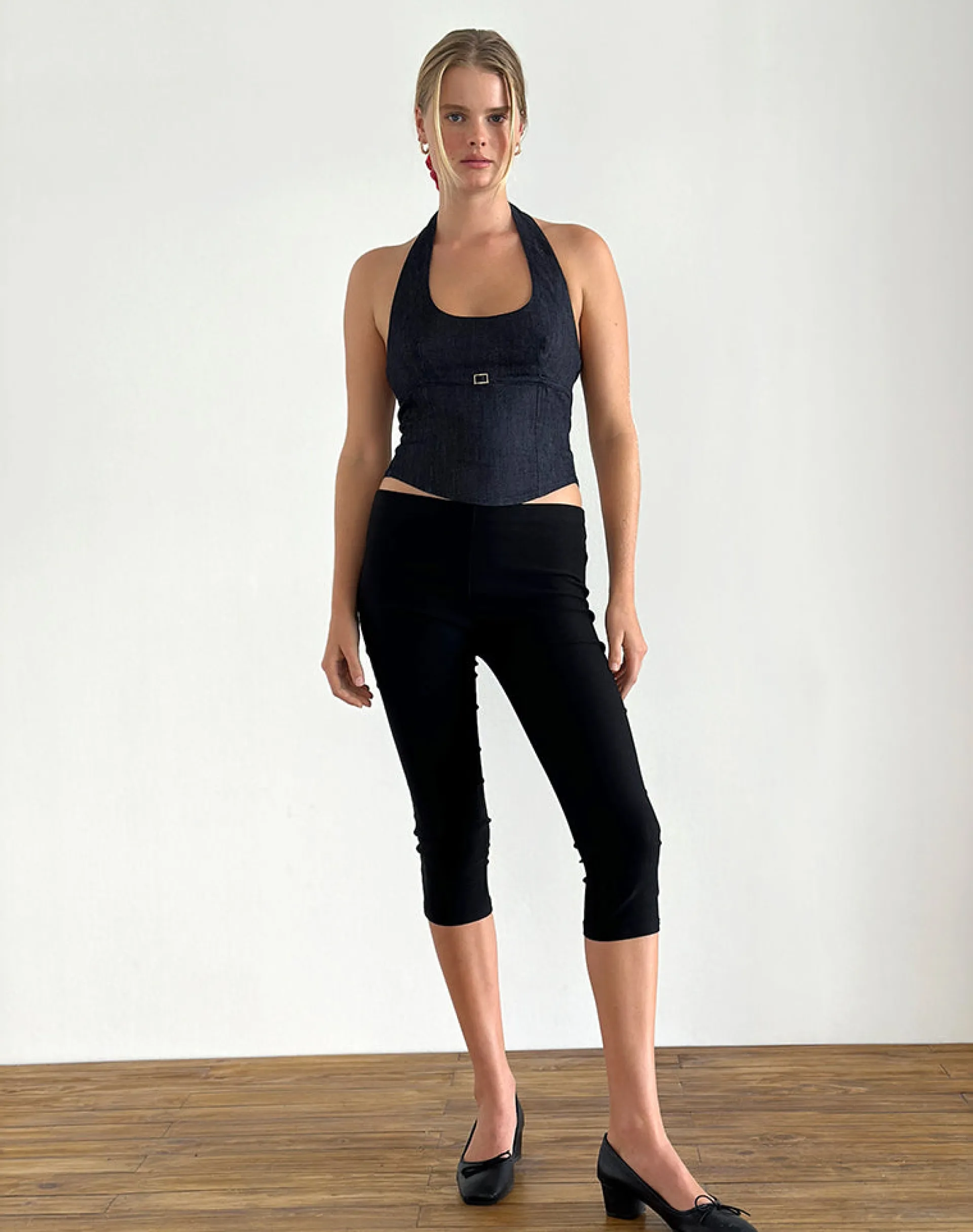 Motel Rocks Halterneck Tops-Nasya Halterneck Top in Chambray Indigo ChambrayIndigo