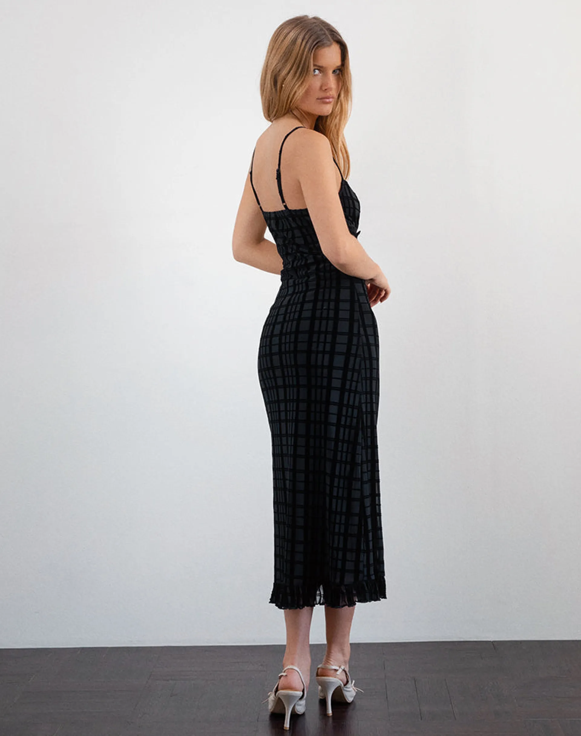 Motel Rocks Co-Ords | Bodycon Dresses-Nateda Dress in Tonal Check Flock Black