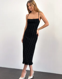 Motel Rocks Co-Ords | Bodycon Dresses-Nateda Dress in Tonal Check Flock Black