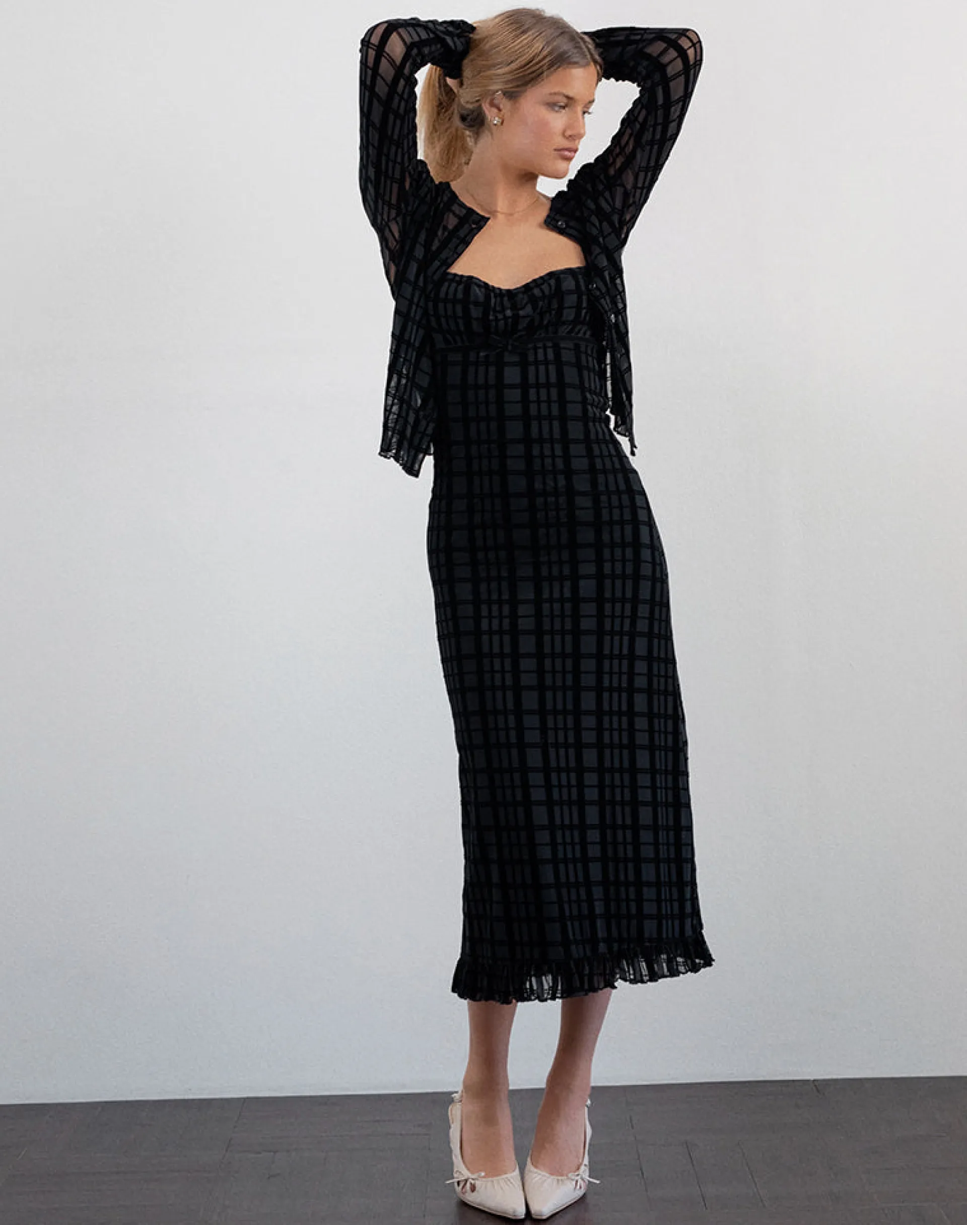 Motel Rocks Co-Ords | Bodycon Dresses-Nateda Dress in Tonal Check Flock Black