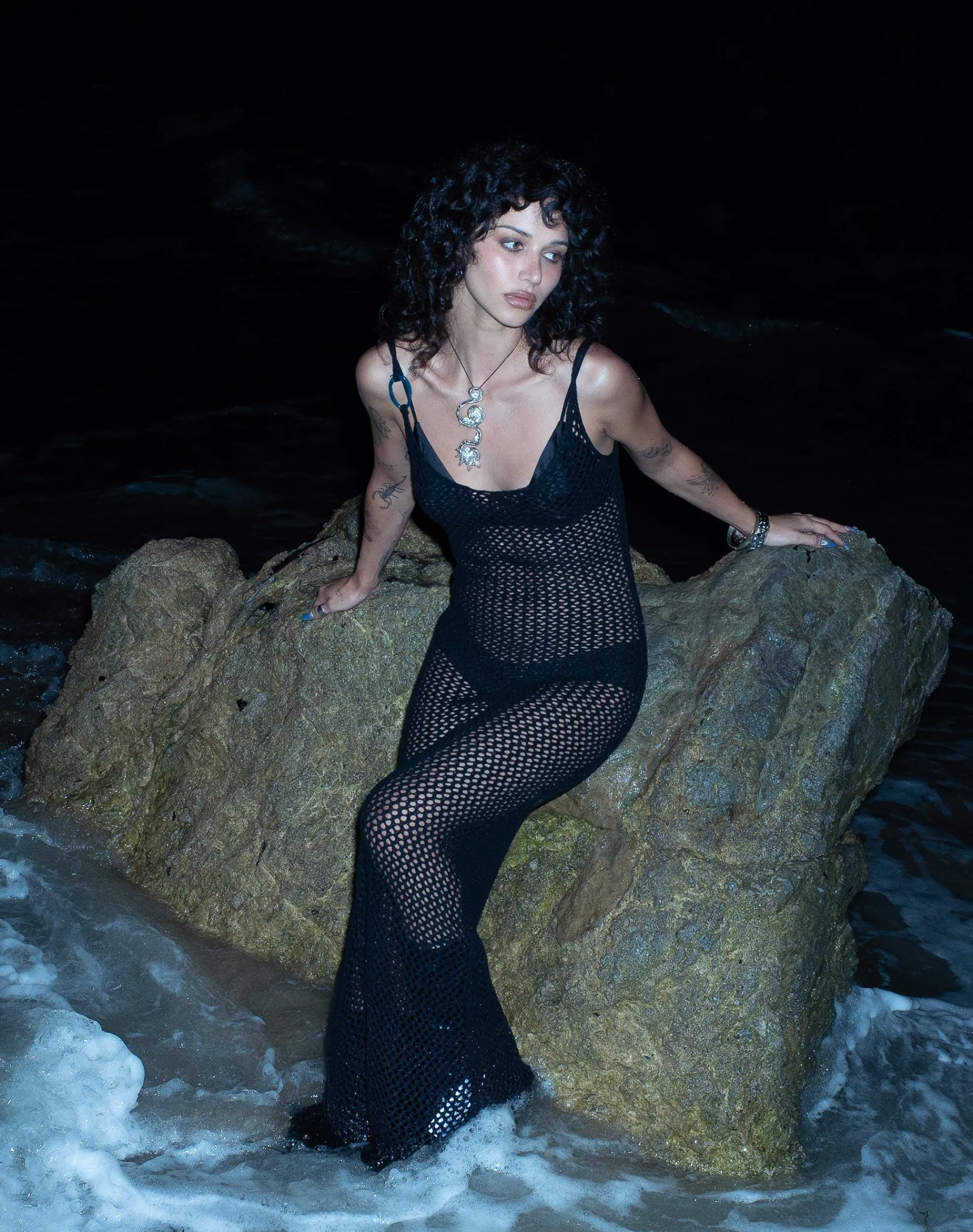 Motel Rocks Basics | Day Dresses-Nazir O Ring Strap Knitted Maxi Dress in Black