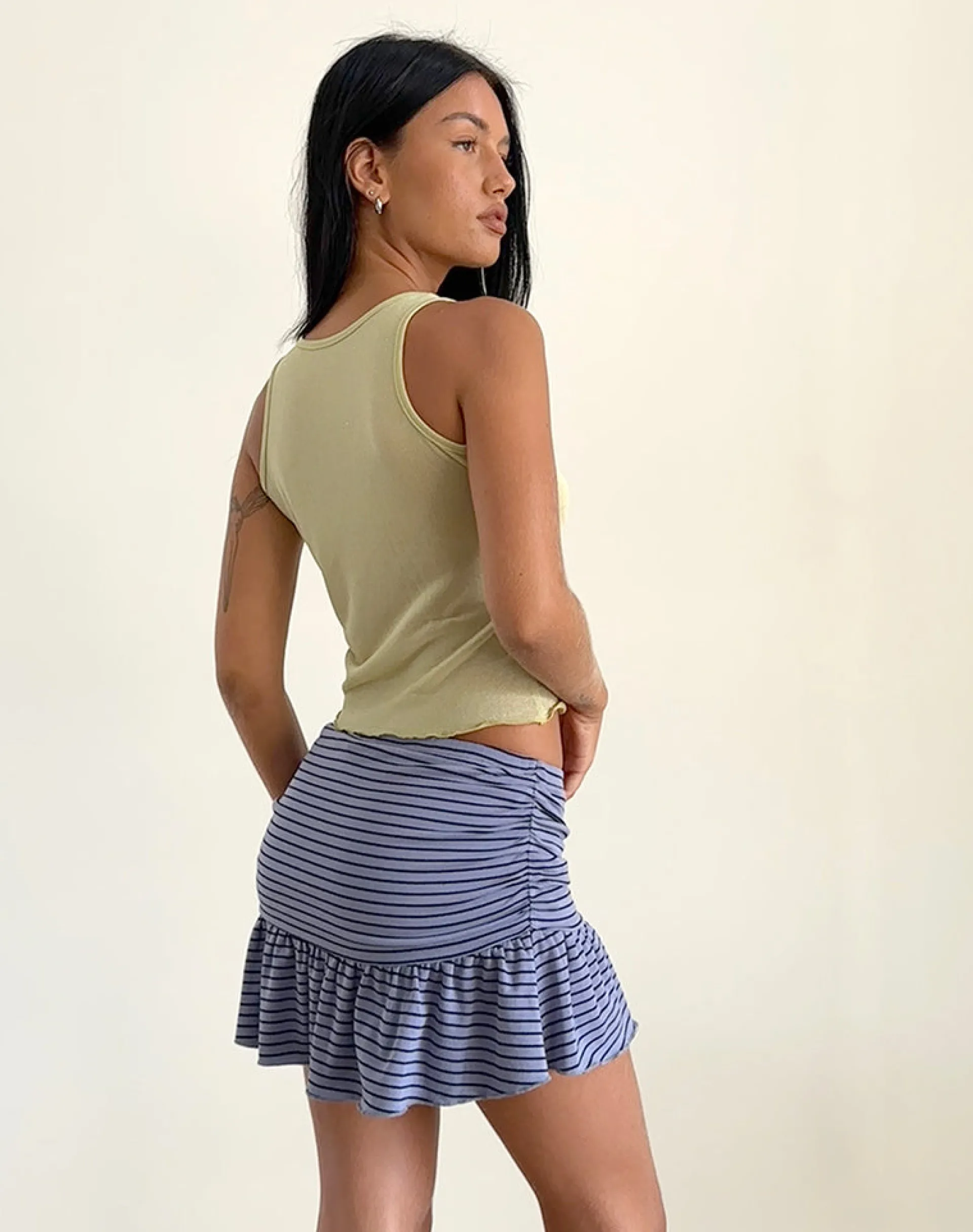 Motel Rocks Mini Skirts-Nefeli Mini Skirt in Blue and Black Stripe blueandblackstripe