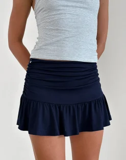 Motel Rocks Mini Skirts-Nefeli Mini Skirt in Lycra Dark Navy LycraDarkNavy