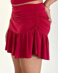 Motel Rocks Co-Ords | Mini Skirts-Nefeli Mini Skirt in Lycra Slinky Red LycraSlinkyRed