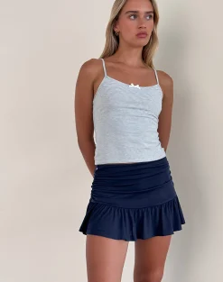 Motel Rocks Mini Skirts-Nefeli Mini Skirt in Lycra Dark Navy LycraDarkNavy