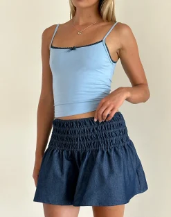 Motel Rocks Mini Skirts-Nelesi Mini Skirt in Denim Chambray Indigo DenimChambrayIndigo