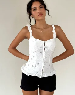 Motel Rocks Corset Tops-Neroli Corset Top in Broderie White