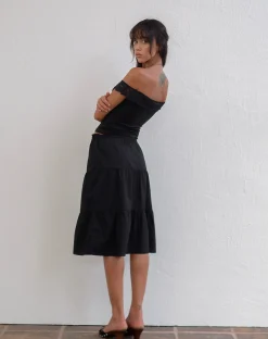 Motel Rocks Basic Tops-Nesel Bardot Top in Slinky Lace Black