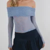 Motel Rocks Bandeau Tops | Long Sleeve Tops-Nesta Bardot Top in Unlined Lace Blue UnlinedLaceBlue