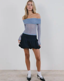 Motel Rocks Bandeau Tops | Long Sleeve Tops-Nesta Bardot Top in Unlined Lace Blue UnlinedLaceBlue