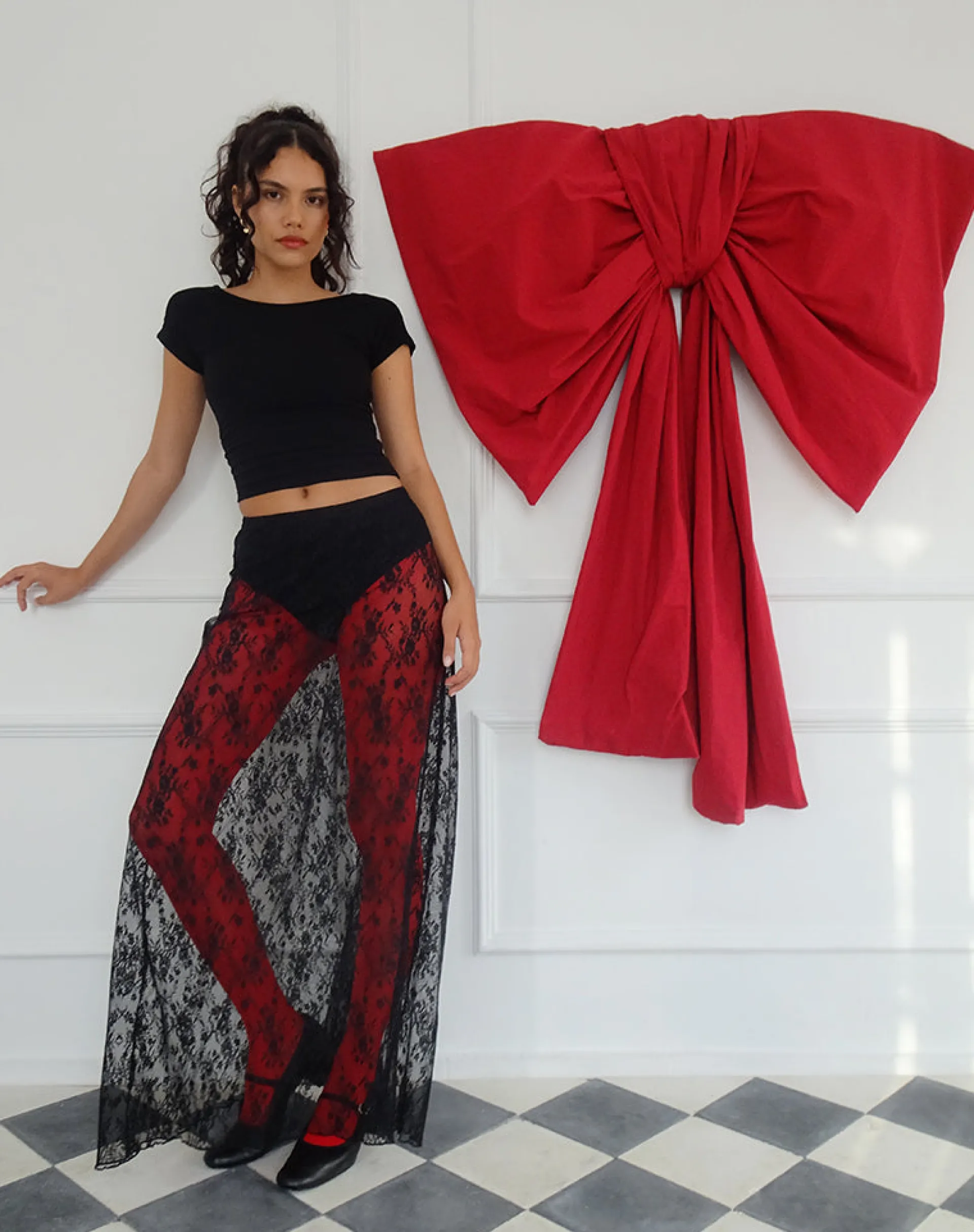 Motel Rocks A Line Skirts-Nevali Maxi Skirt in Black Wild Rose Lace