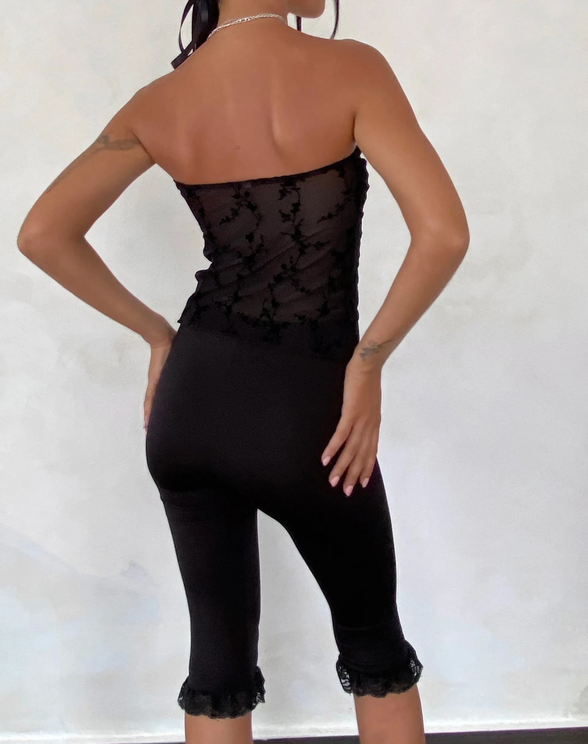 Motel Rocks Bandeau Tops | Going Out Tops-Nicola Butterfly Top in Vine Flower Black