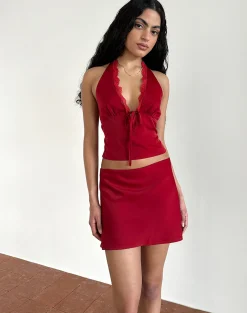 Motel Rocks Co-Ords | A Line Skirts-Nidya Aline Mini Skirt in Dark Red DarkRed