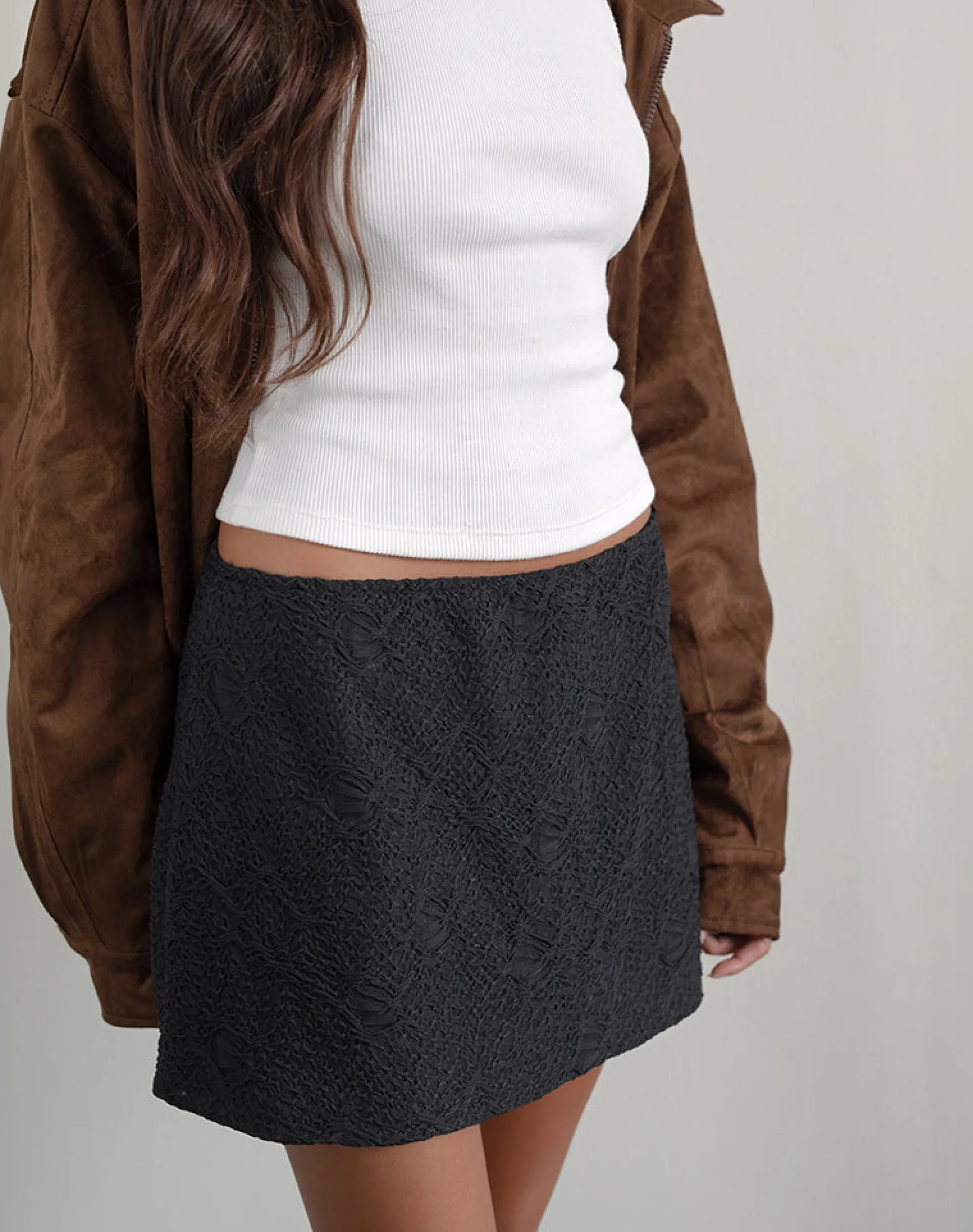 Motel Rocks Tailoring | A Line Skirts-Nidya A-line Mini Skirt in Textured Mesh Black TexturedMeshBlack