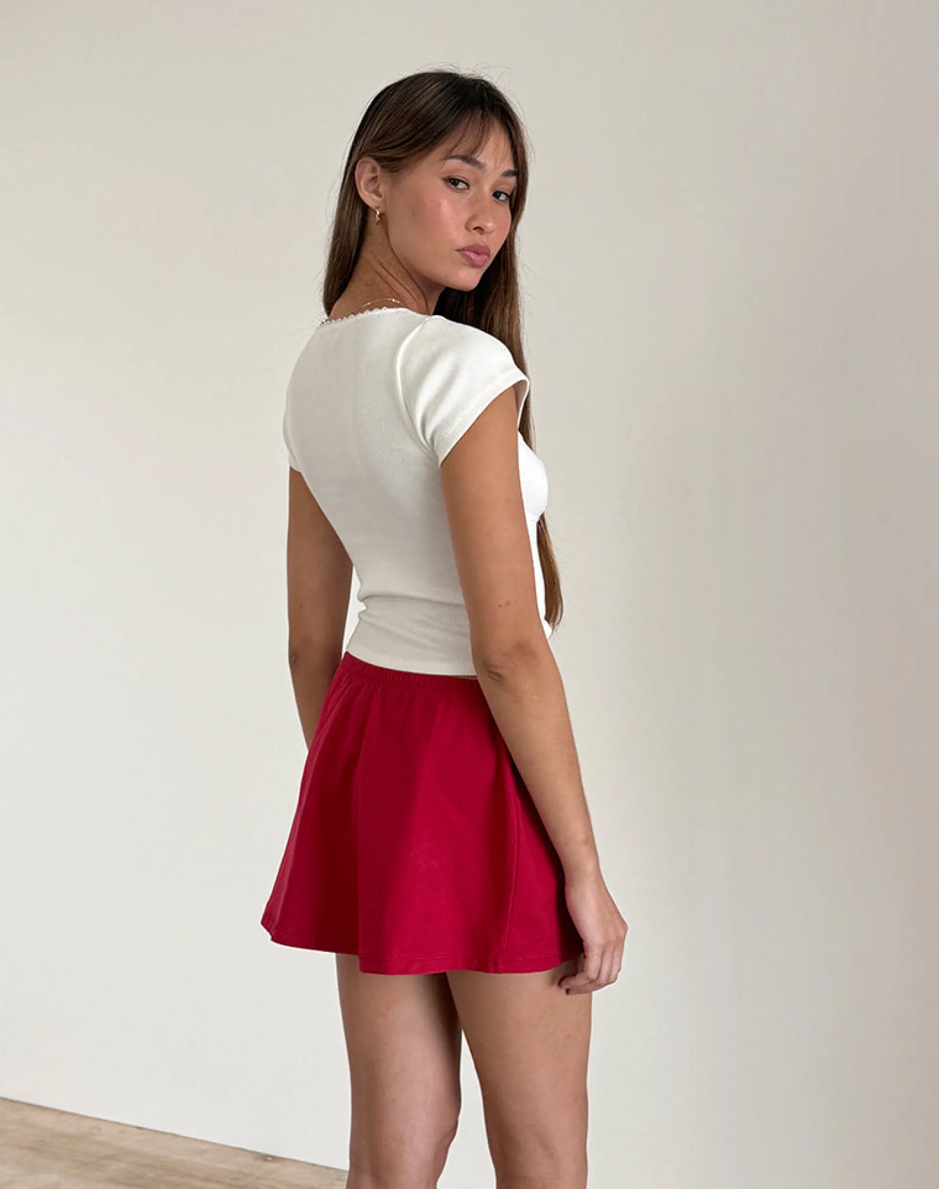 Motel Rocks A Line Skirts | Mini Skirts-Nidya A-Line Mini Skirt in Adrenaline Red AdrenalineRed