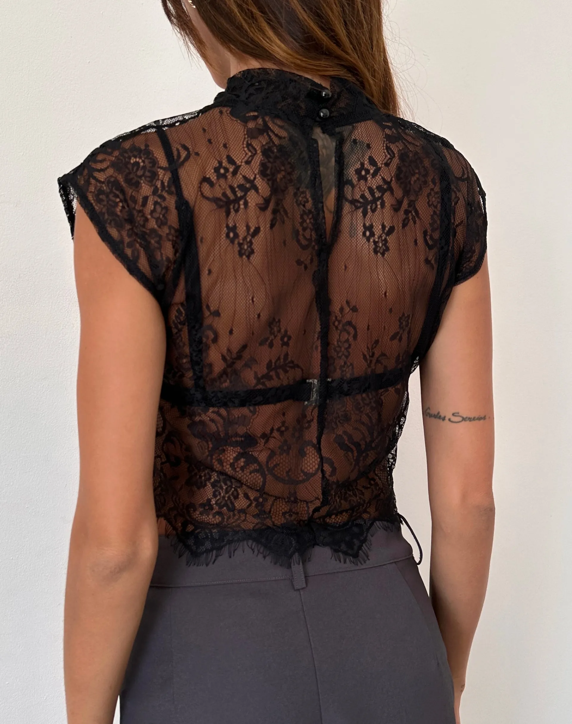 Motel Rocks Going Out Tops-Nioly Unlined Top in Black Eyelash Lace