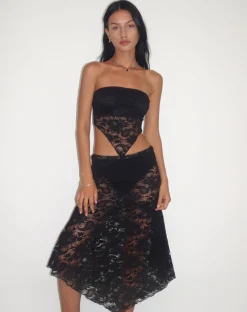Motel Rocks Printed Tops | Bandeau Tops-Nirva Bandana Top in Jet Black Lace