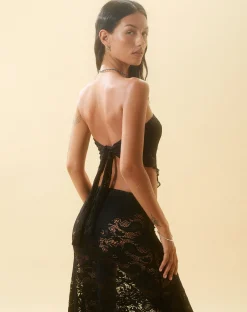 Motel Rocks Printed Tops | Bandeau Tops-Nirva Bandana Top in Jet Black Lace