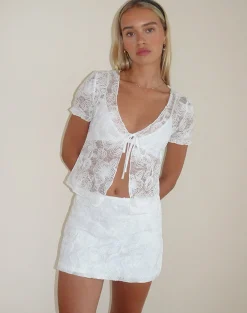 Motel Rocks Co-Ords | A Line Skirts-Nisya Skirt in Textured Floral White