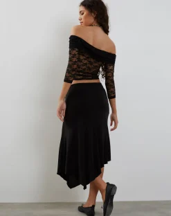 Motel Rocks Long Sleeve Tops | Lace Tops-Nixie Long Sleeve Bardot Top in Lace Black