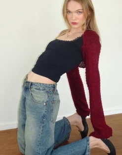 Motel Rocks Basics | Long Sleeve Tops-Nobila Knitted Shrug Top in Burgundy