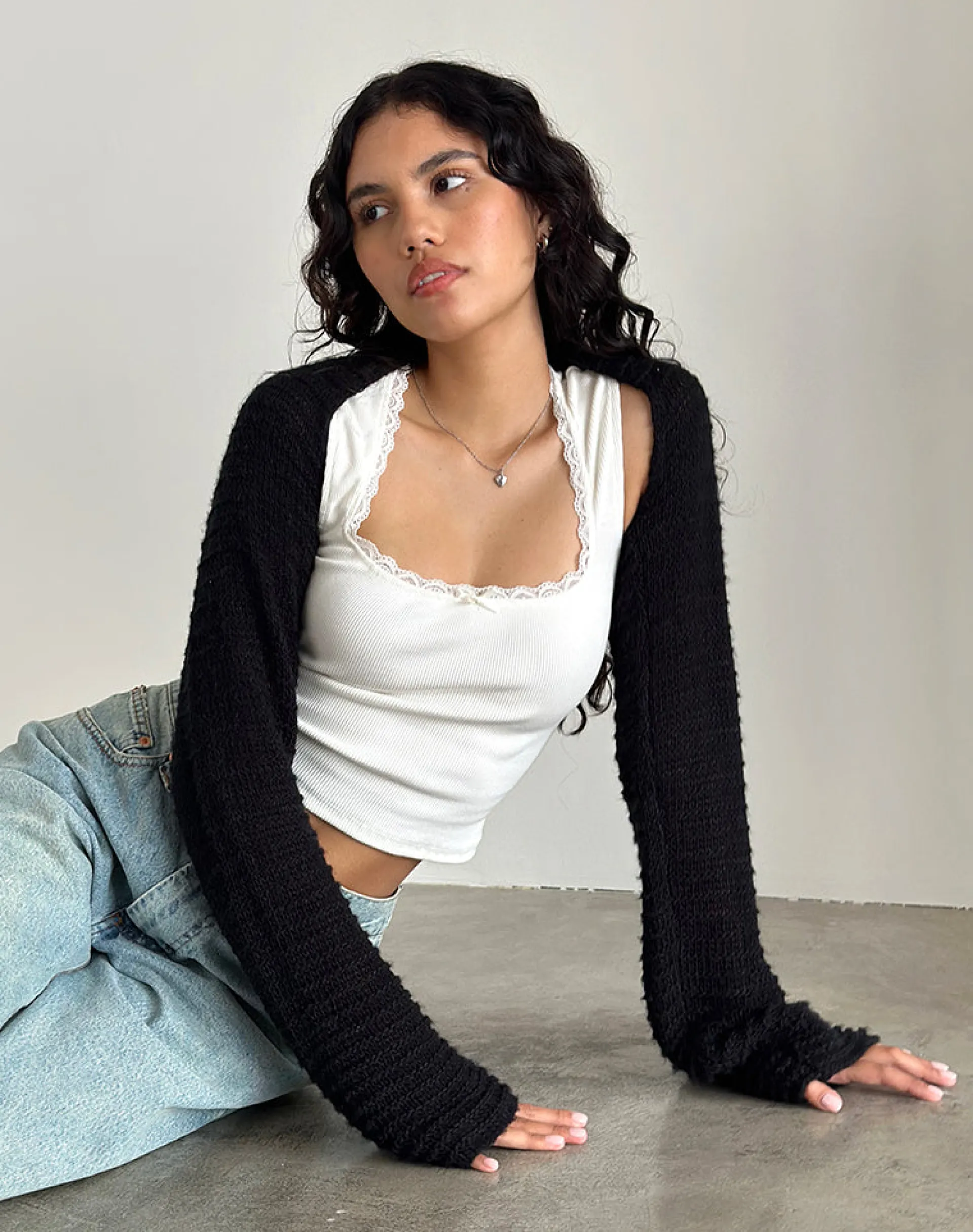 Motel Rocks Basic Tops-Nobila Shrug Top in Black
