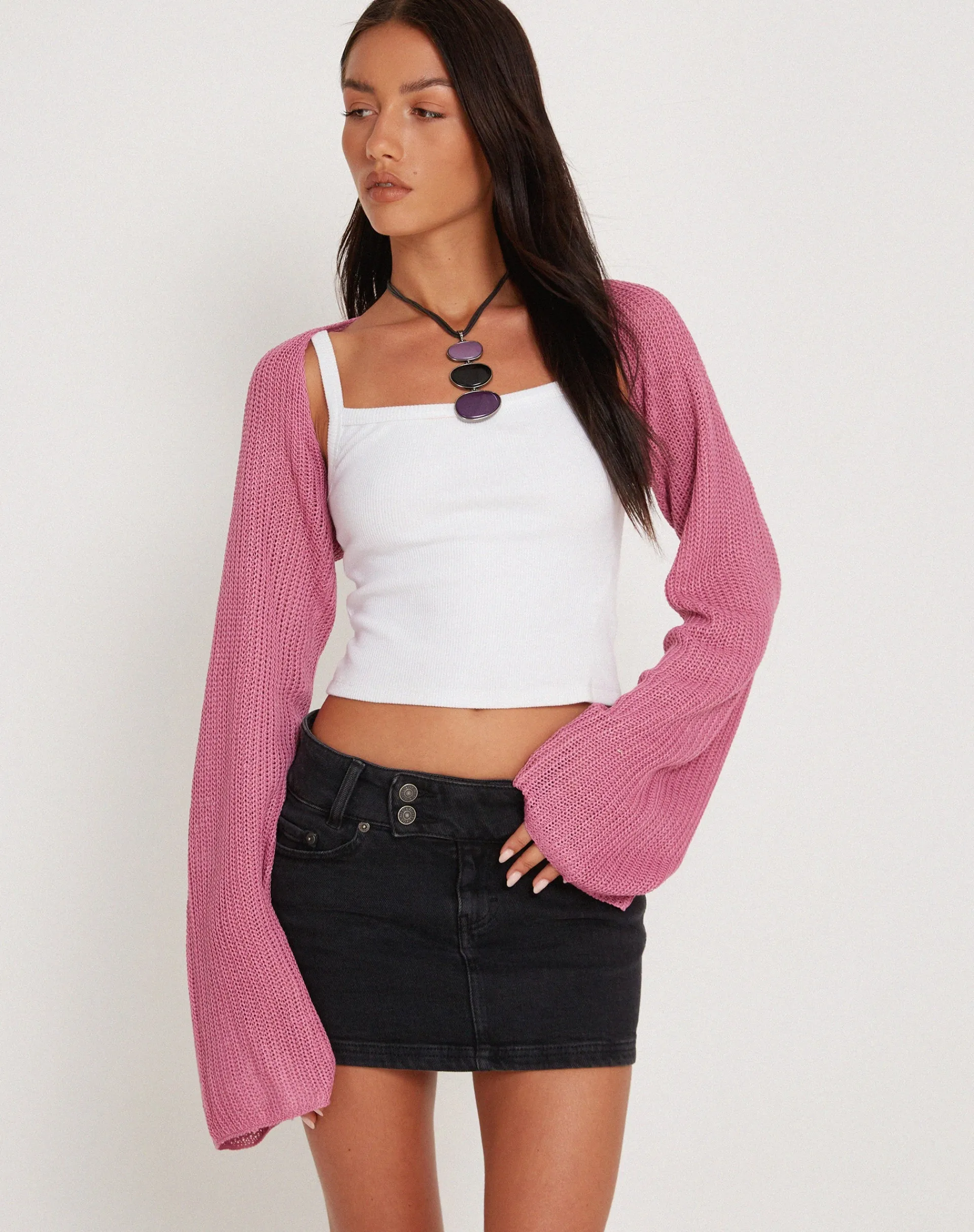 Motel Rocks Long Sleeve Tops-Nobila Shrug Top in Raspberry