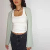 Motel Rocks Basics | Basic Tops-Nobila Shrug Top in Sage Textured Crochet SageTexturedCrochet