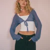 Motel Rocks Long Sleeve Tops-Nocta Long Sleeve Crop Top in Weave Blue Knit