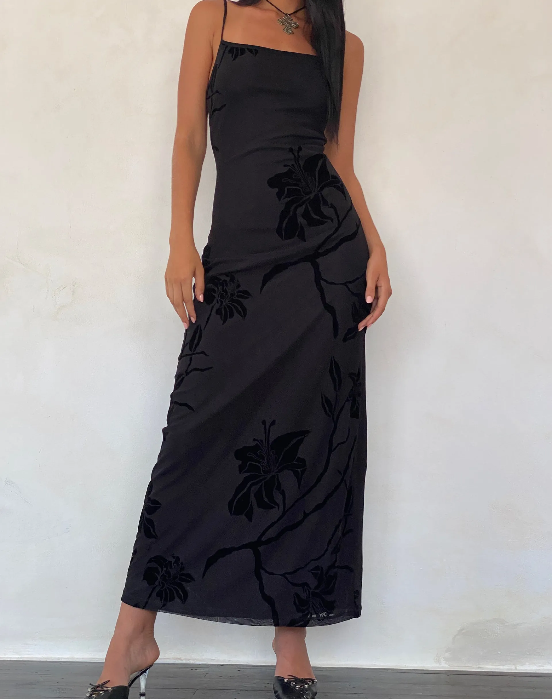 Motel Rocks Printed Dresses-Nodu Maxi Dress in Orchids Flock Black orchidsflockblack