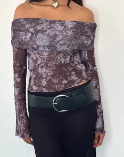Motel Rocks Printed Tops | Long Sleeve Tops-Noelle Bardot Top in Botanic Sketch Purple