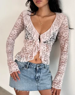 Motel Rocks Cardigans | Lace Tops-Noemi Cardigan in Lace Lotus Pink LaceLotusPink