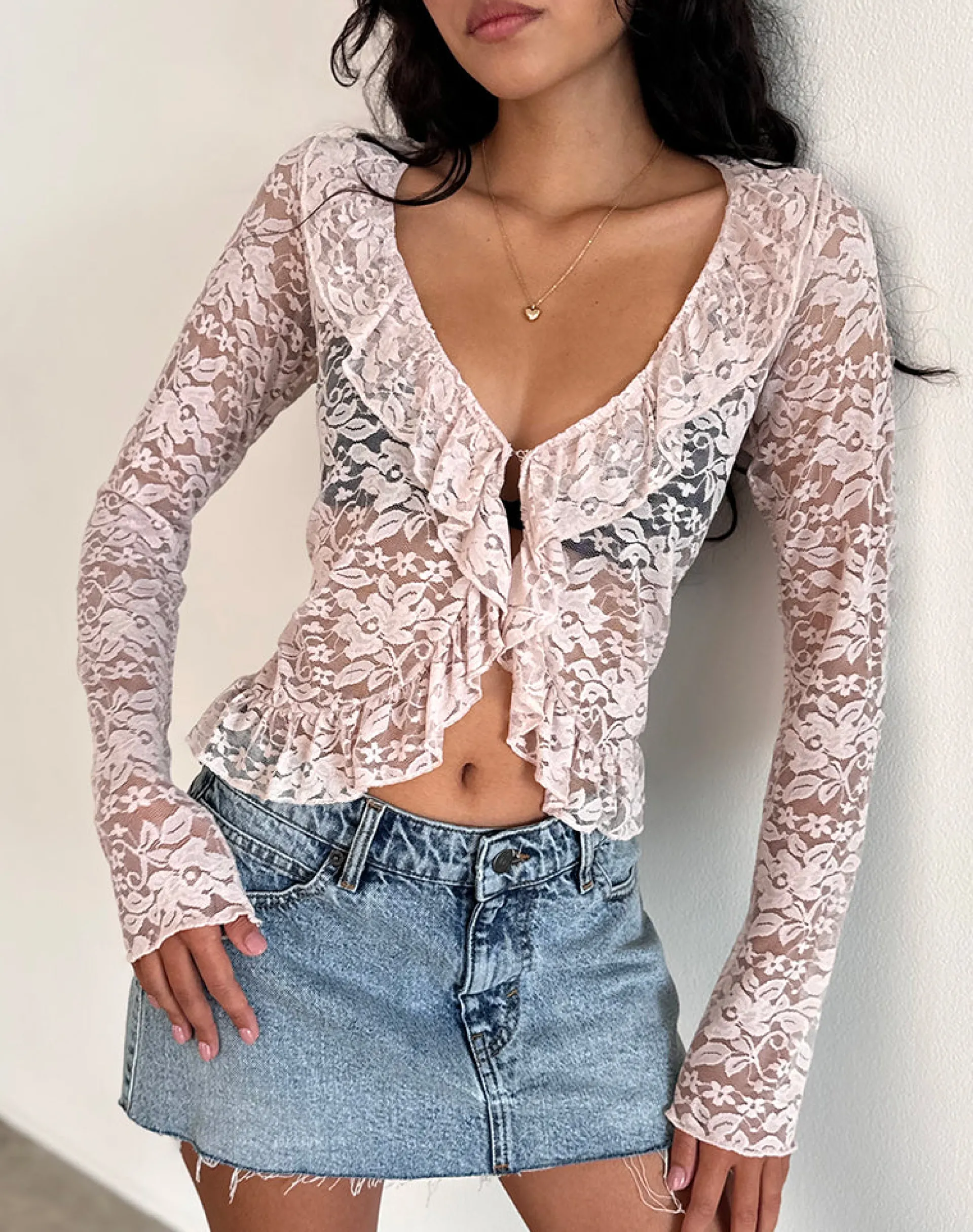 Motel Rocks Cardigans | Lace Tops-Noemi Cardigan in Lace Lotus Pink LaceLotusPink