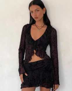 Motel Rocks Cardigans | Printed Tops-Noemi Cardigan in Mesh Vine Flower Black MeshVineFlowerBlack