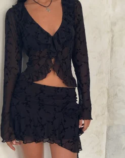 Motel Rocks Cardigans | Printed Tops-Noemi Cardigan in Mesh Vine Flower Black MeshVineFlowerBlack