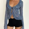 Motel Rocks Cardigans | Lace Tops-Noemi Cardigan in Moonlight Blue Lace MoonlightBlueLace