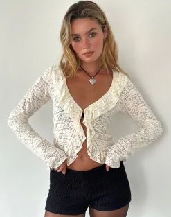 Motel Rocks Cardigans | Printed Tops-Noemi Cardigan in Rose Lace Ivory RoseLaceIvory